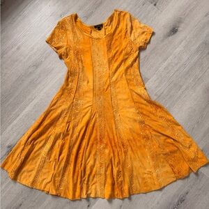 Sami & Jo Marigold Orange Boho Fit & Flare Dress| Cottagecore Embroidered Midi